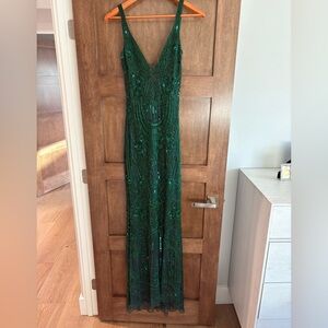 Elegant Green Sequin Evening Gown